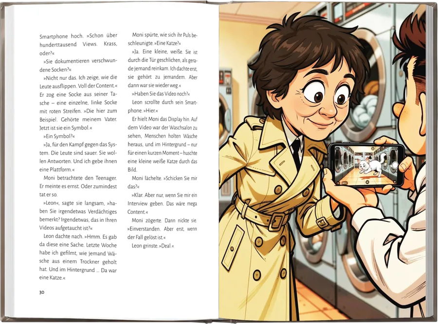 Aufgeschlagenes Buch aus der Reihe „DU bist der Held“ mit einer Comic-Illustration